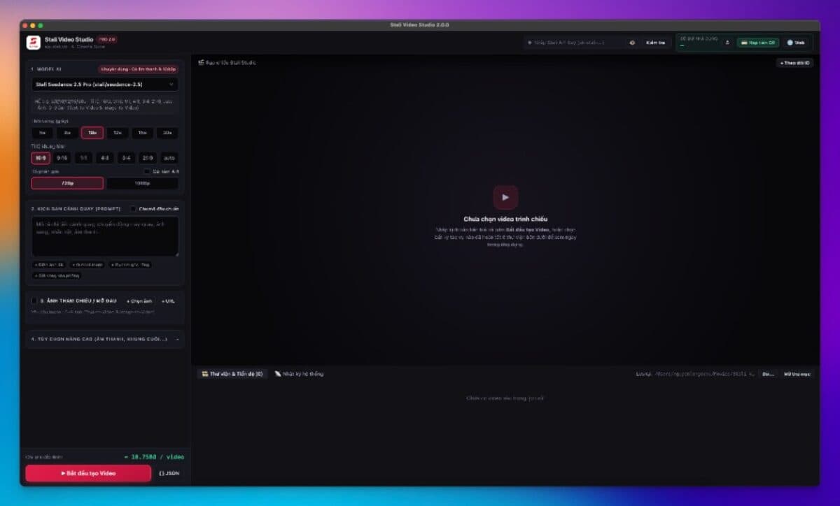 Giao diện ThAPI Studio tạo video AI